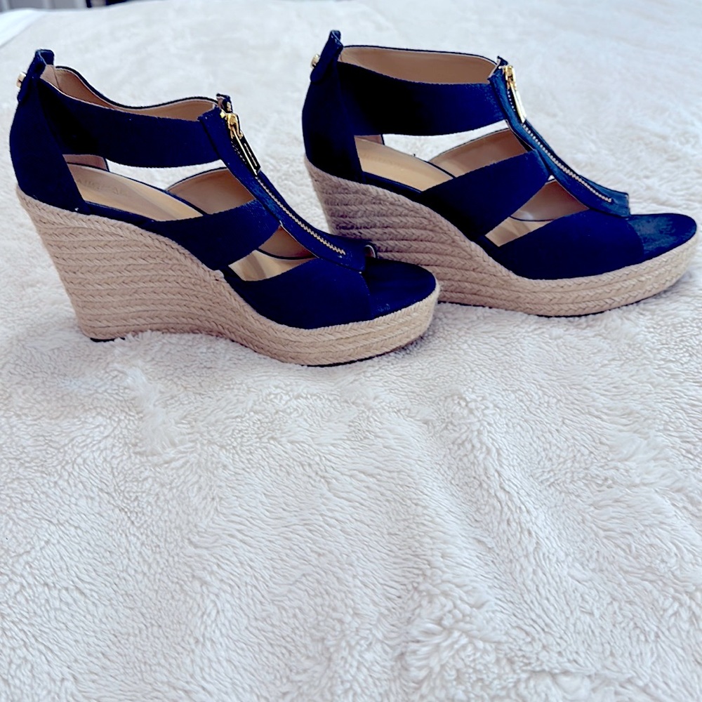 Michael Kors, size 9 1/2 navy blue, 4 inch wedge heel worn once